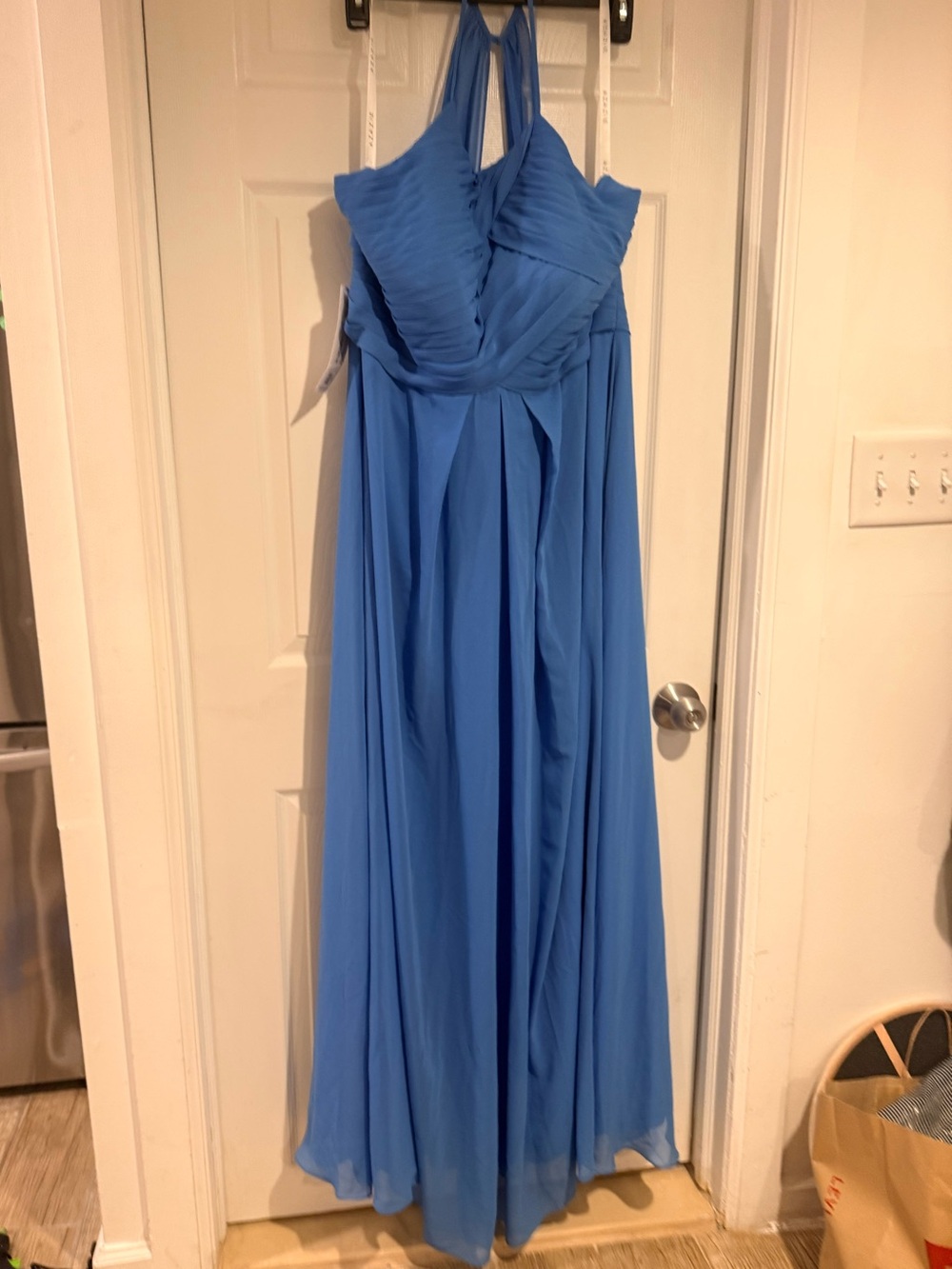 Azazie Blue Halter Pleated Chiffon Maxi Dress